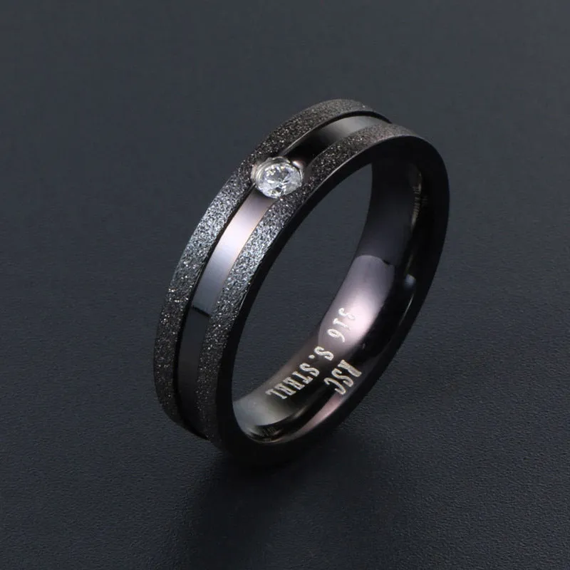 Couple's Zircon-Set Frosted Titanium Steel Rings from Japan and Korea - Ideal Valentine's Day Gift for Men and Women