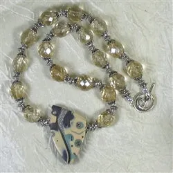 Crystal Bead Beaded Necklace with Handmade Polymer Clay Focus