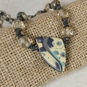 Crystal Bead Beaded Necklace with Handmade Polymer Clay Focus