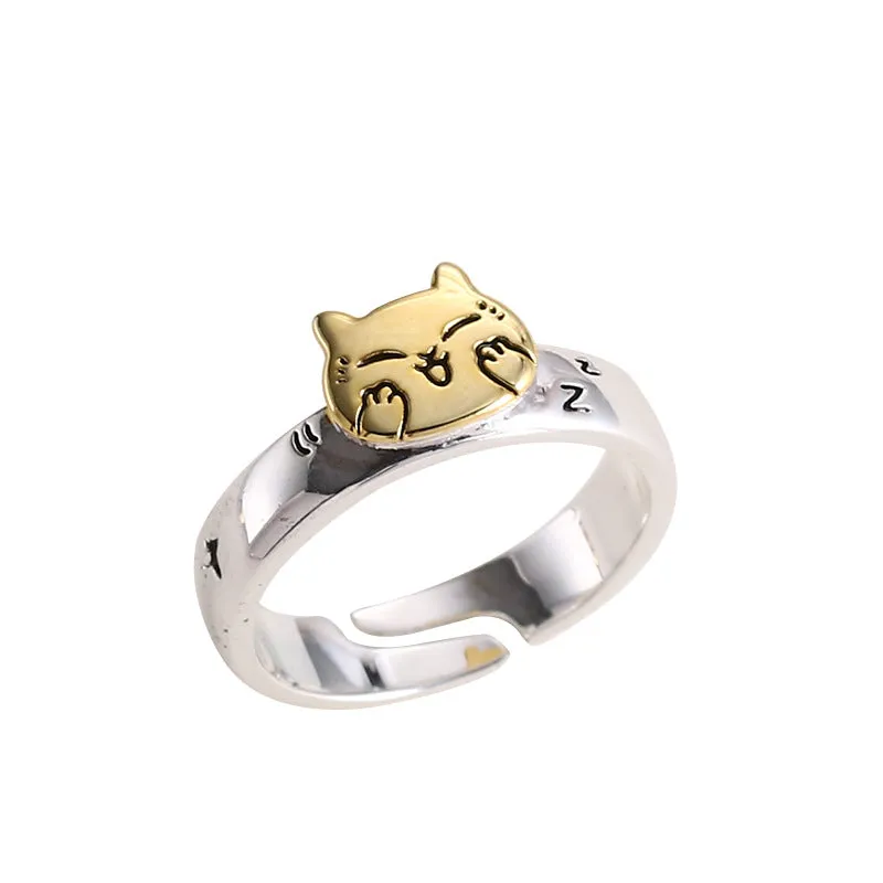 Custom Engraved Cute Cat Rings for friends