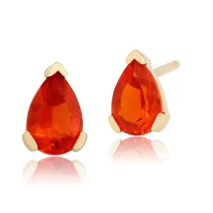 Damen 375 Gold 9ct Gelbgold Birne Feueropal Classic Claw Ohrringe Orange 6.5x4mm