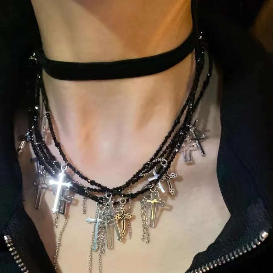 Dark Cross Versatile Summer Tassel Choker Necklace