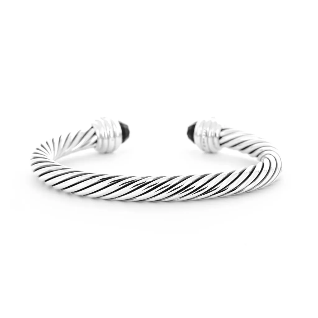 David Yurman 0.41ctw Classic Cable Diamond Cuff Bracelet, Black Onyx - 925 Sterling Silver