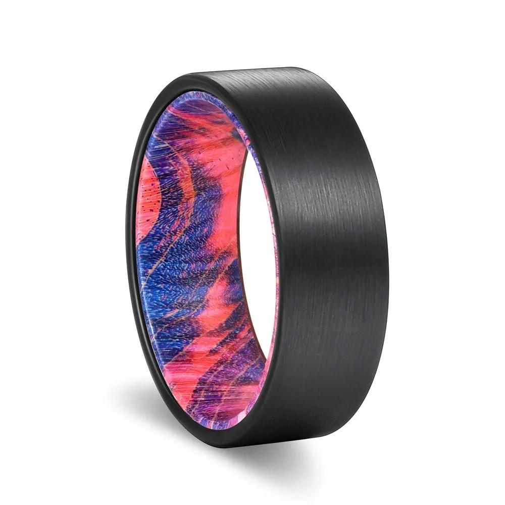 DESTROYER | Blue and Red Wood, Black Flat Brushed Tungsten