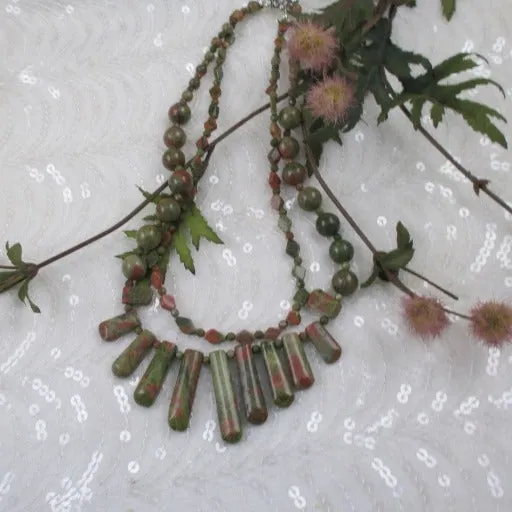 Double Strand Gemstone Unakite Necklace