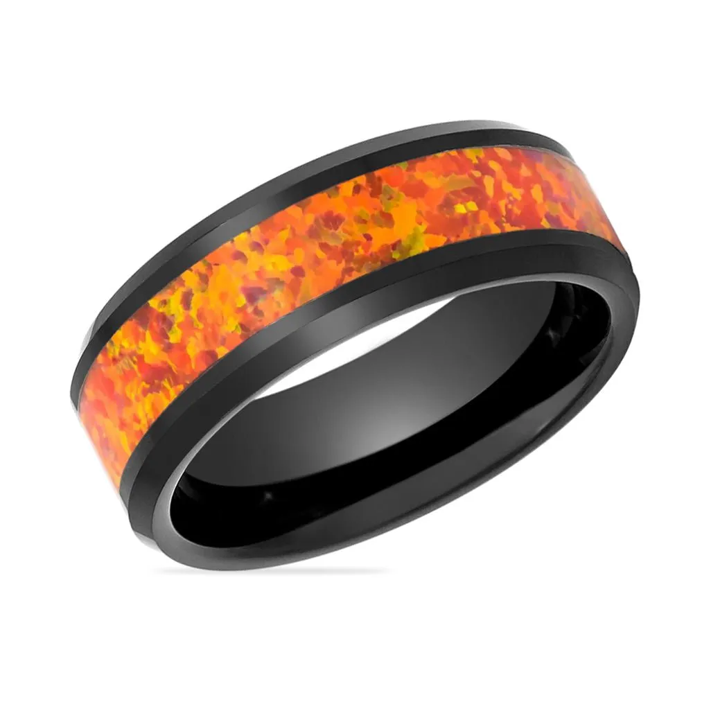 DRAGON | Tungsten Ring Orange Opal Inlay