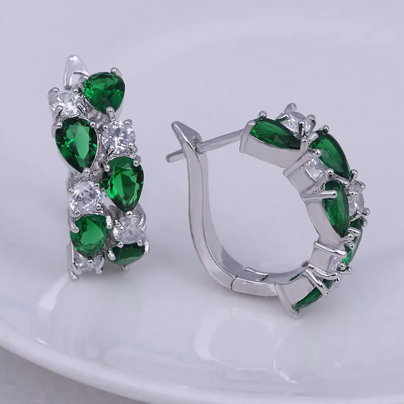 Elegant Classic Sapphire Emerald Semi-Precious Stone Earrings