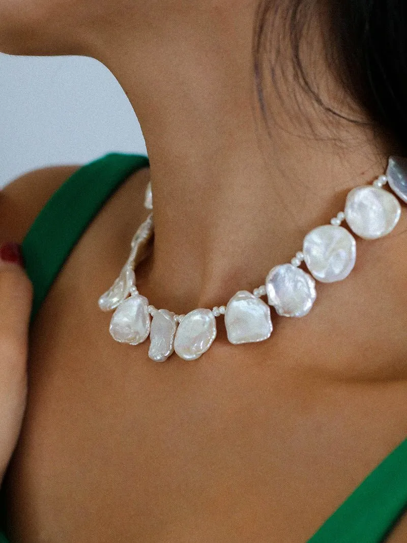 Elegant Natural Baroque Large Petal Pearl Necklaces