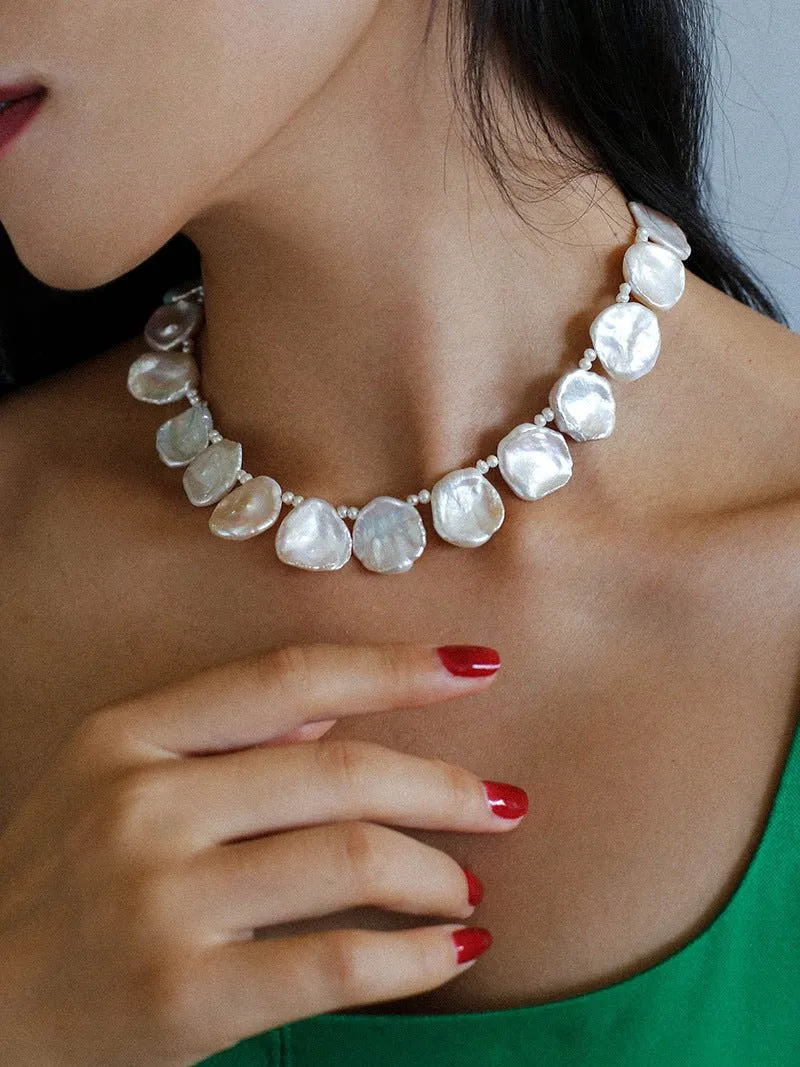 Elegant Natural Baroque Large Petal Pearl Necklaces