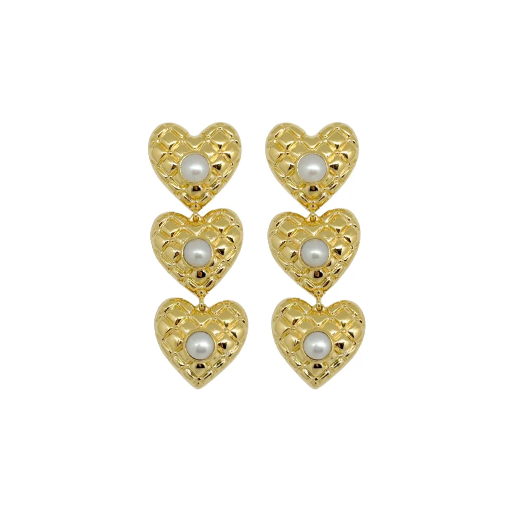 Elizabeth Quilted Heart Triple Earrings