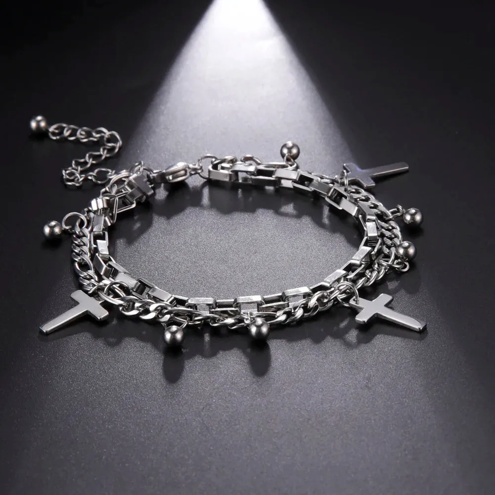 Fashion Women's Bracelets Ball Figaro Double Chain Bracelets Stainless Steel Bracelets Jewelry for Men Women Birthday Gifts