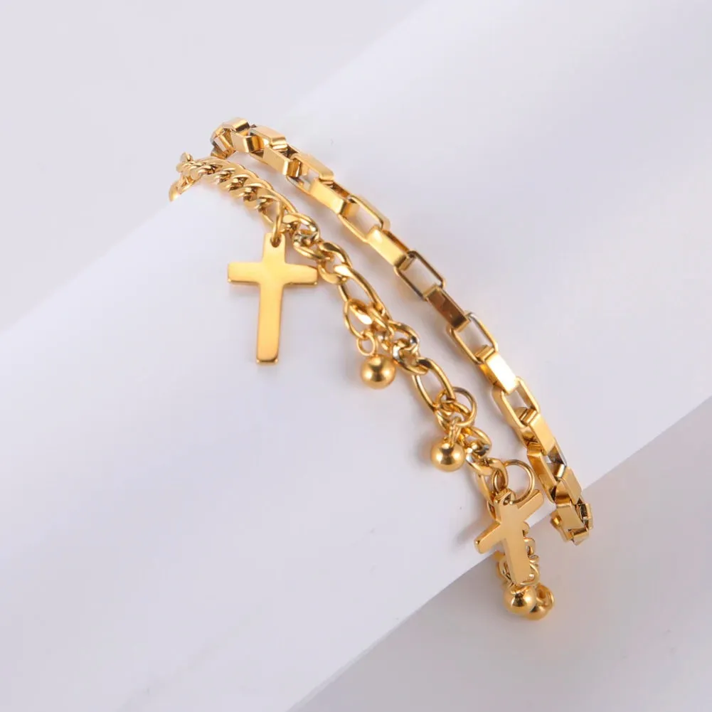 Fashion Women's Bracelets Ball Figaro Double Chain Bracelets Stainless Steel Bracelets Jewelry for Men Women Birthday Gifts