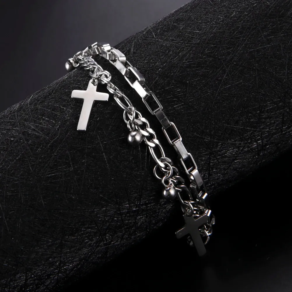 Fashion Women's Bracelets Ball Figaro Double Chain Bracelets Stainless Steel Bracelets Jewelry for Men Women Birthday Gifts