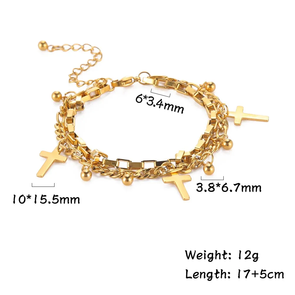 Fashion Women's Bracelets Ball Figaro Double Chain Bracelets Stainless Steel Bracelets Jewelry for Men Women Birthday Gifts