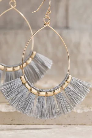 Fine Thread Fringe Earrings - Grey