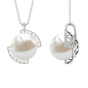 Freshwater Pearl and Diamond Minimal Pendant Necklace