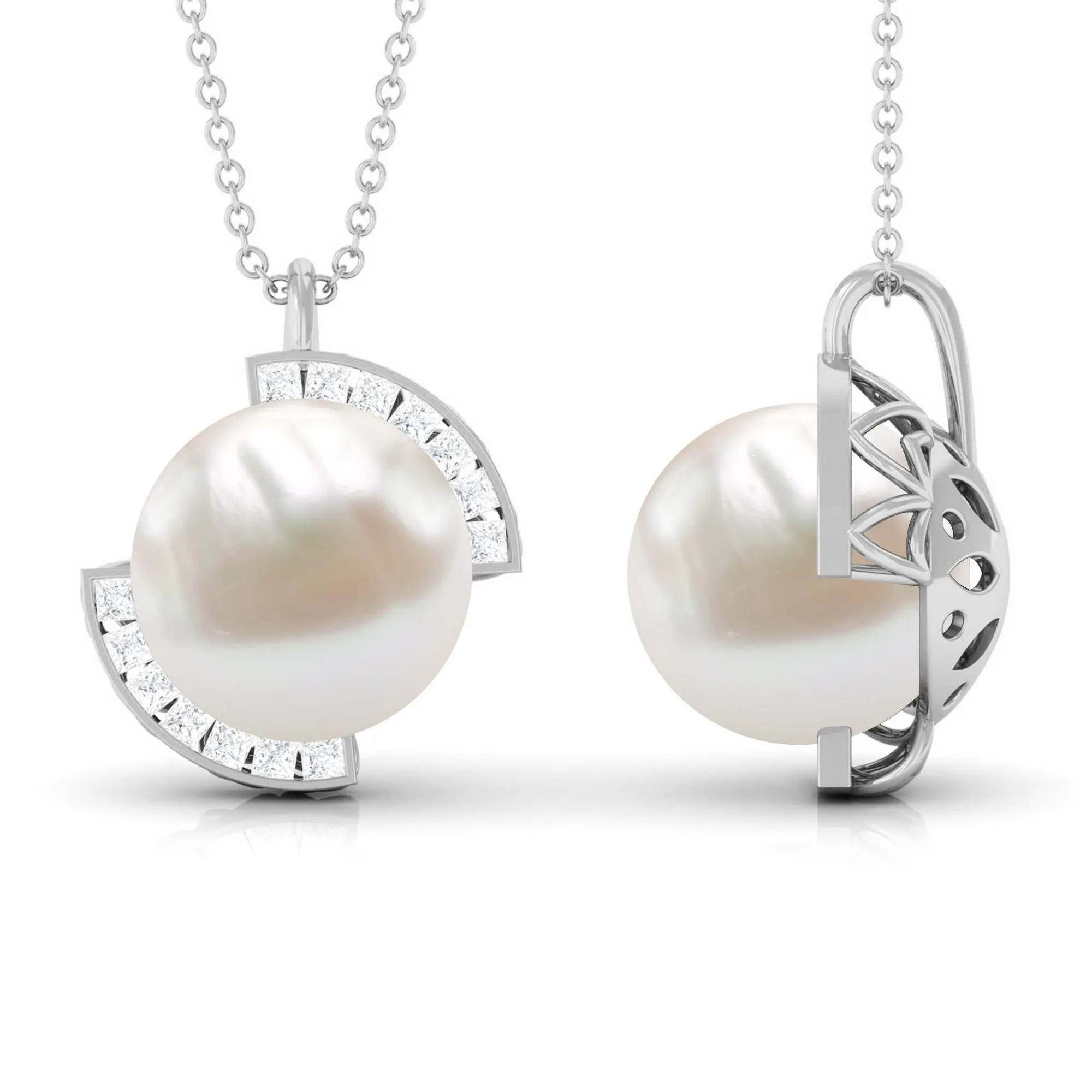 Freshwater Pearl and Diamond Minimal Pendant Necklace