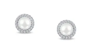 Freshwater Pearl and Simulated Diamond Post Halo Earrings E0234PLP