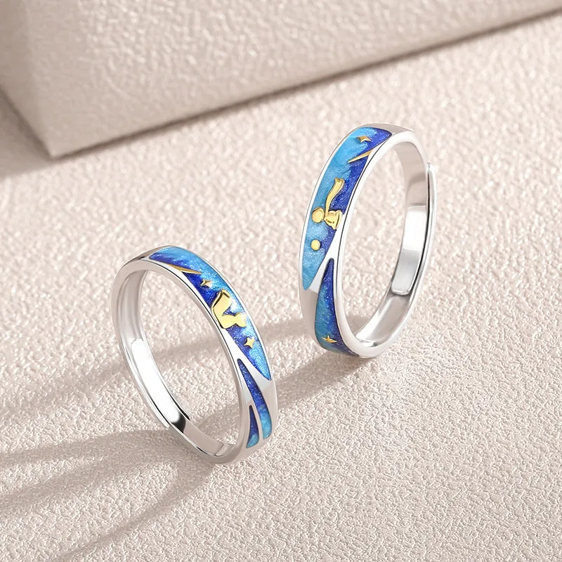 Galaxy Theme Cute Couple Rings Set for Two