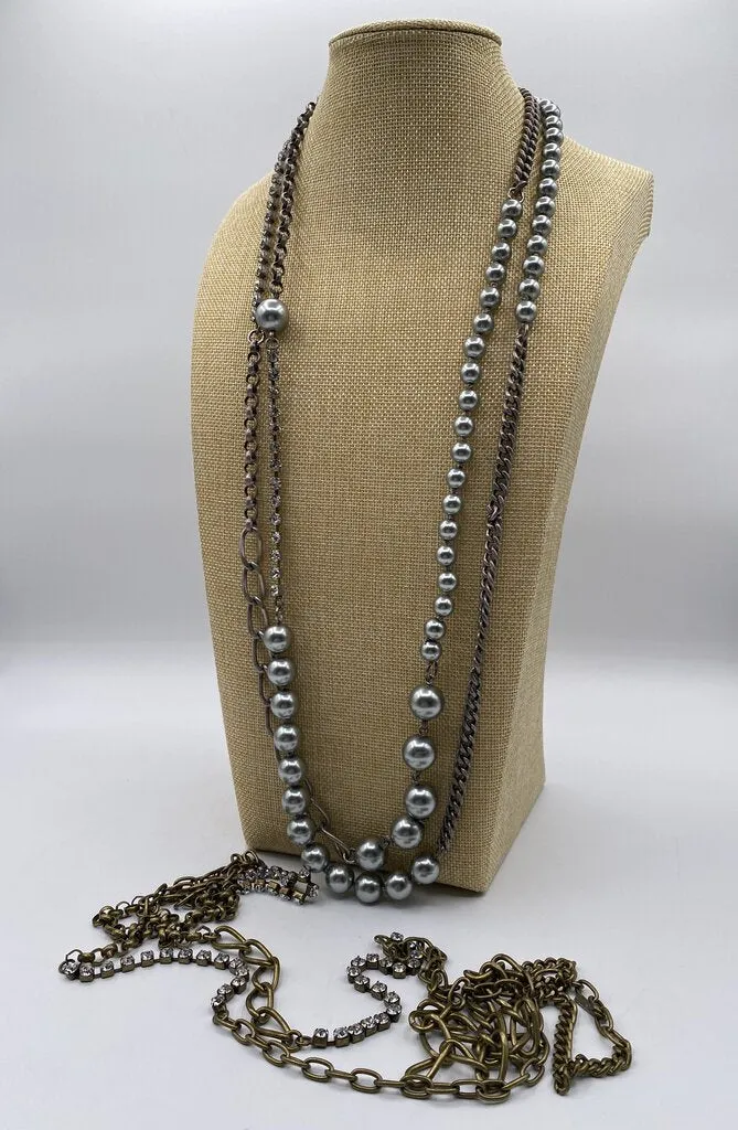 Gerard Yosca 2 Chain Necklaces Rhinestones, Pearls Chain 36” /ro