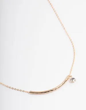 Gold Curve Bar & Diamante Necklace