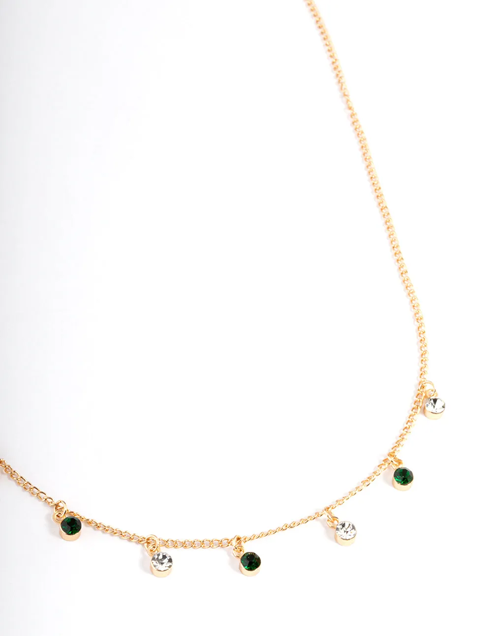 Gold Diamante Green Stone Droplet Necklace