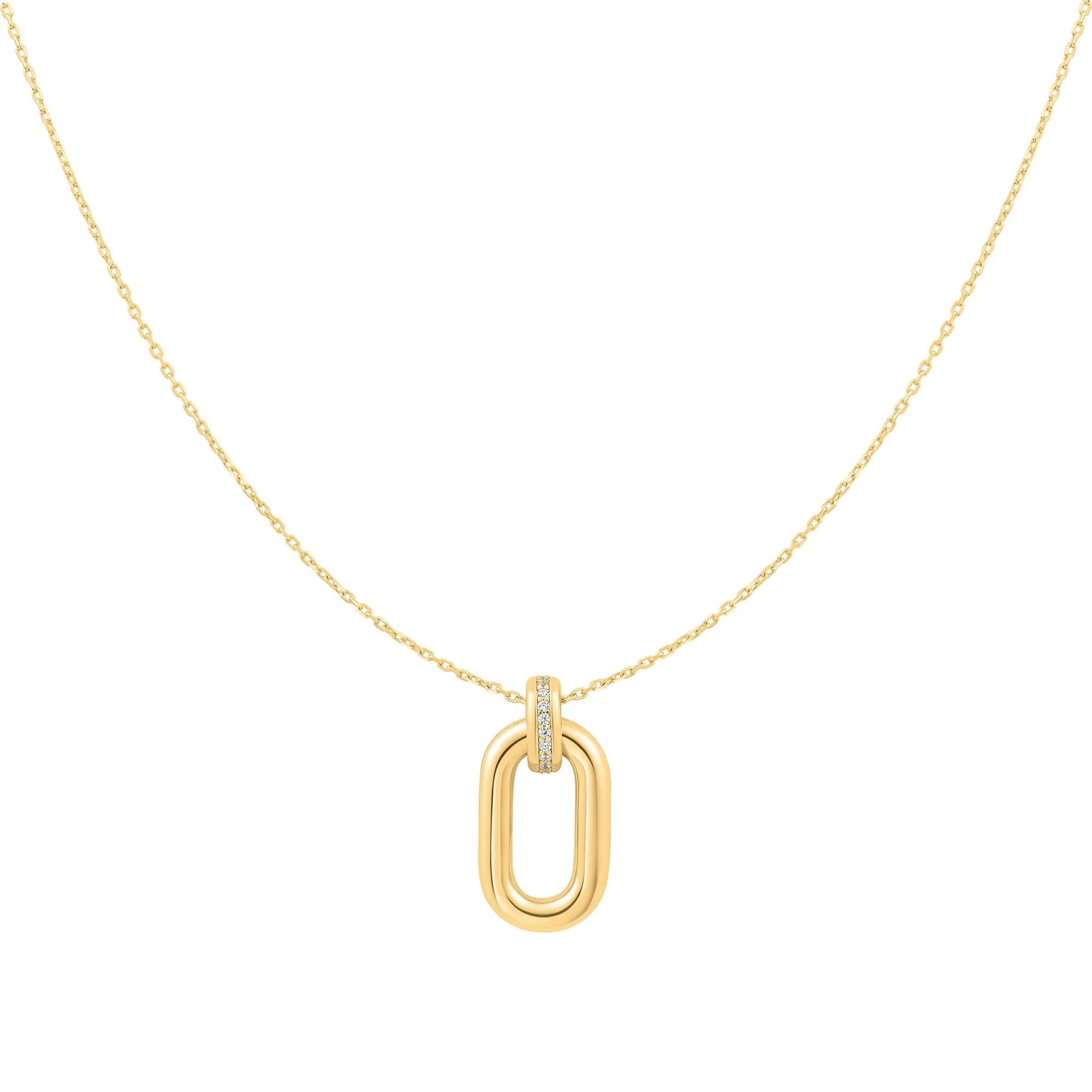 Gold Oval Hoop Pendant Necklace