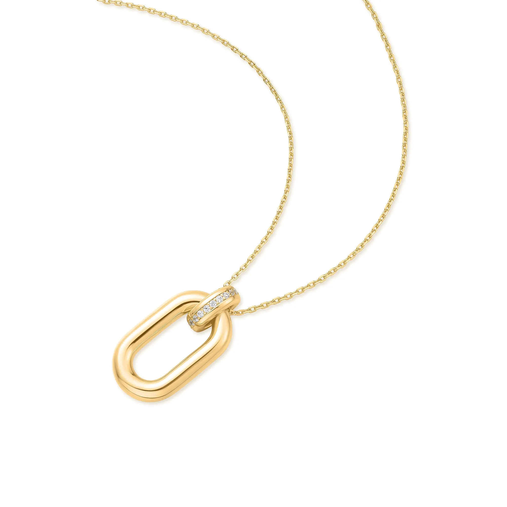 Gold Oval Hoop Pendant Necklace