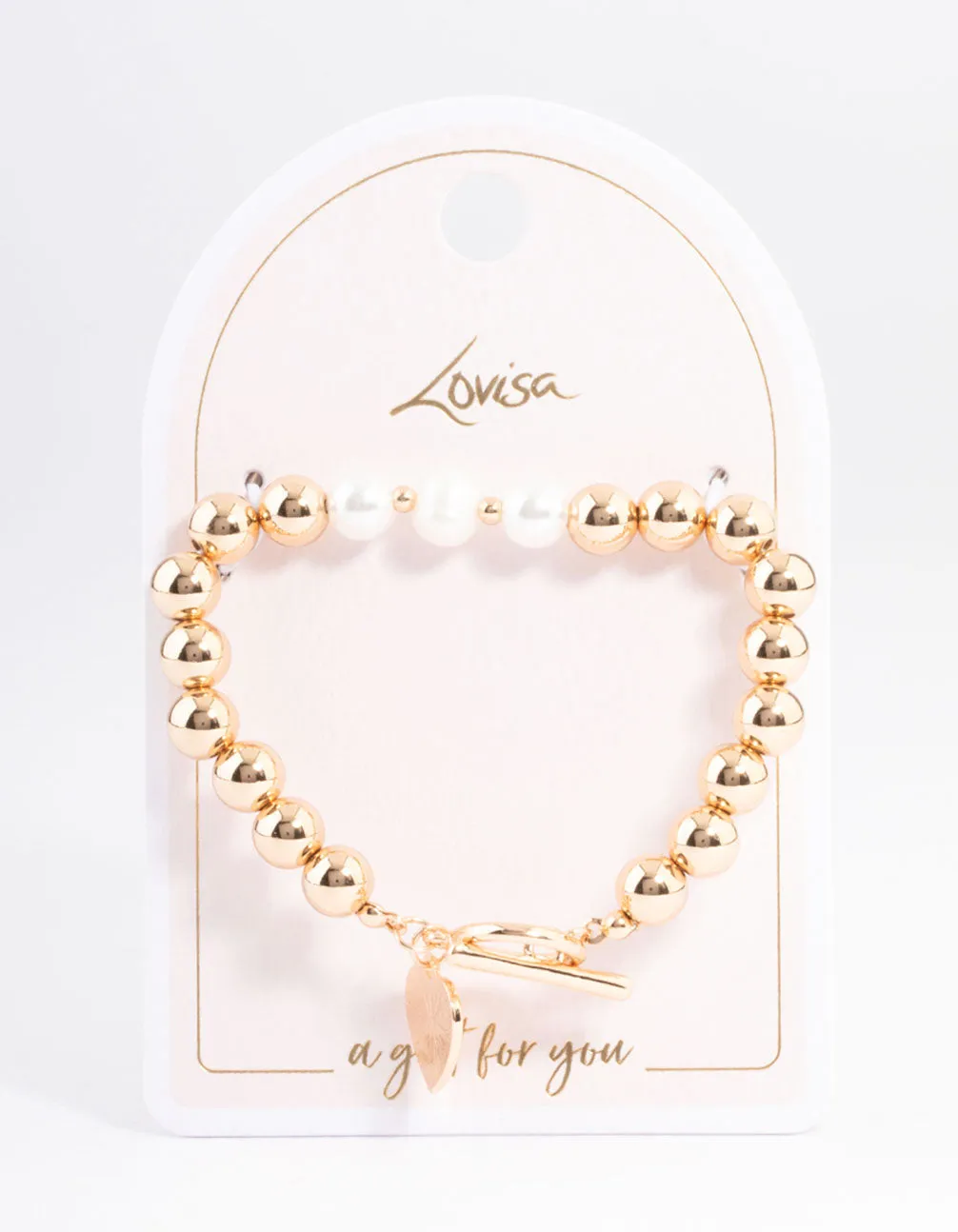 Gold Pearl & Bead Heart Bracelet