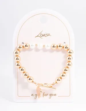 Gold Pearl & Bead Heart Bracelet