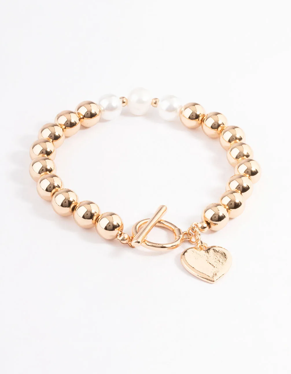 Gold Pearl & Bead Heart Bracelet