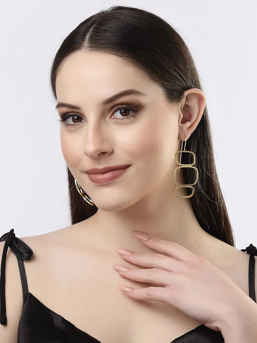 Gold-plated Contemporary Fish Hook Drop Earrings