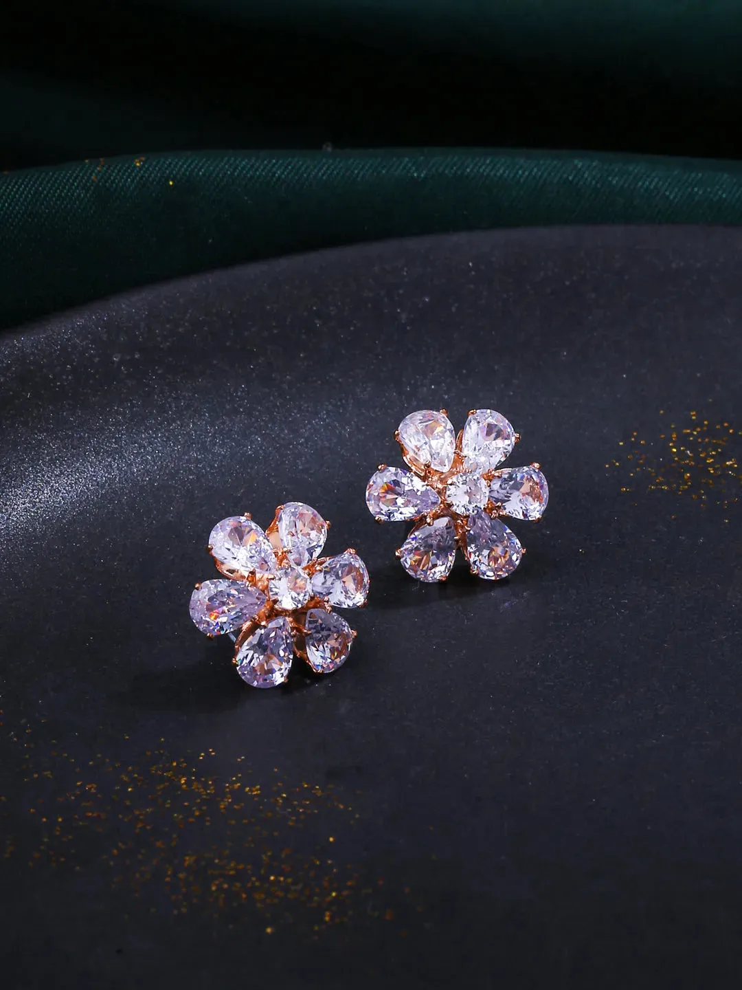 Golden CZ Studded Studs Earrings