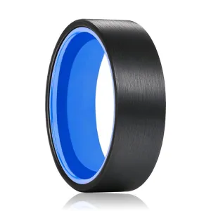 GONZO | Blue Ring, Black Flat Brushed Tungsten Ring