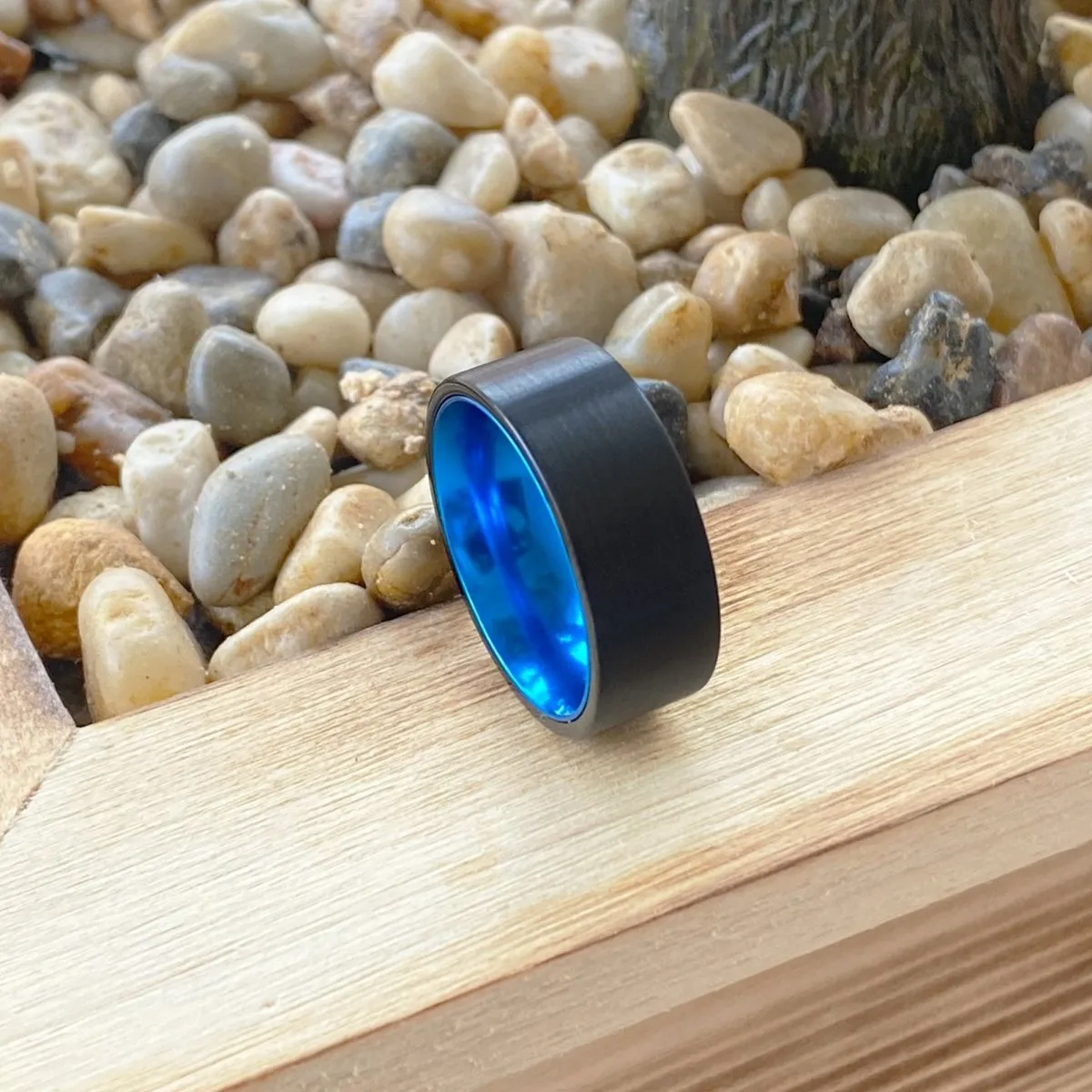 GONZO | Blue Ring, Black Flat Brushed Tungsten Ring