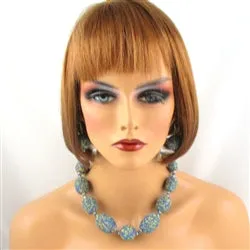 Handmade Beaded Bead Statement Necklace & Earring in Blue