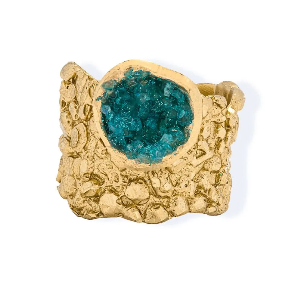 Handmade Gold Plated Ring Diamond Curved With Turquoise Crystals