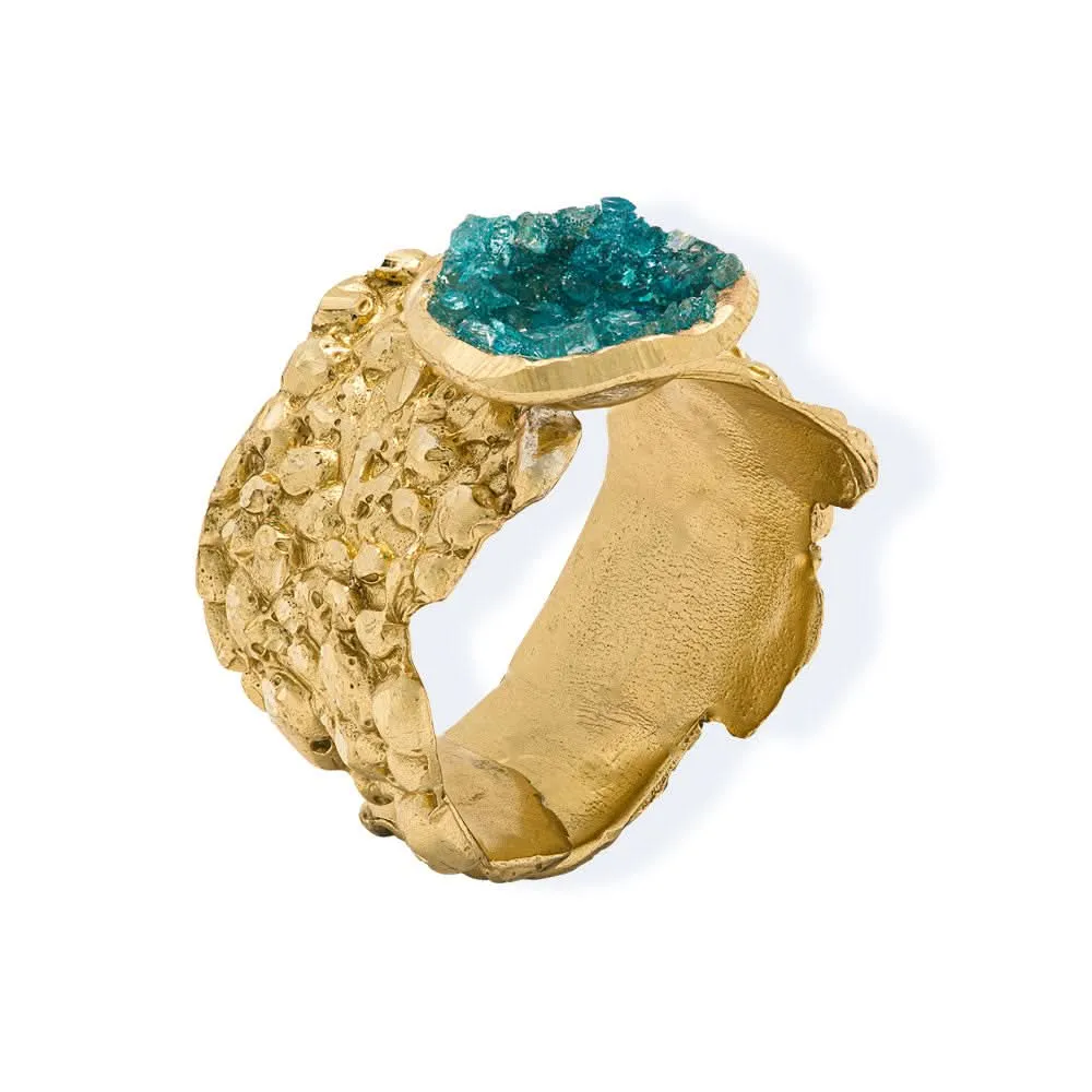 Handmade Gold Plated Ring Diamond Curved With Turquoise Crystals