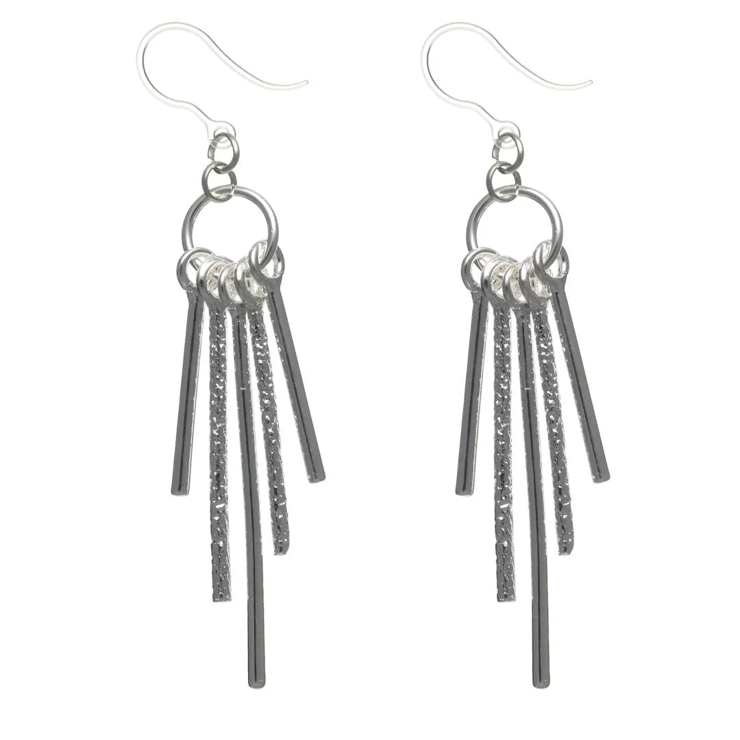 Hanging Silver Bars Dangles Hypoallergenic Earrings for Sensitive Ears Made with Plastic Posts