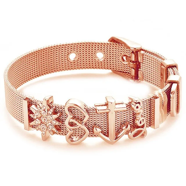 Heart Anchor Charm Bracelet Bangle