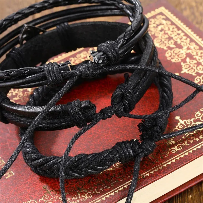 IFMIA Vintage Black Bead Bracelets For Men Fashion Hollow Triangle Leather Bracelet & Bangles Multilayer Wide Wrap Jewelry 2020