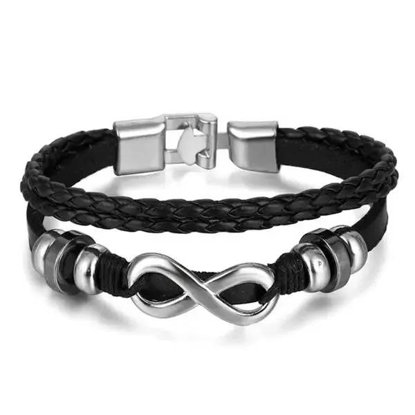 IFMIA Vintage Black Bead Bracelets For Men Fashion Hollow Triangle Leather Bracelet & Bangles Multilayer Wide Wrap Jewelry 2020