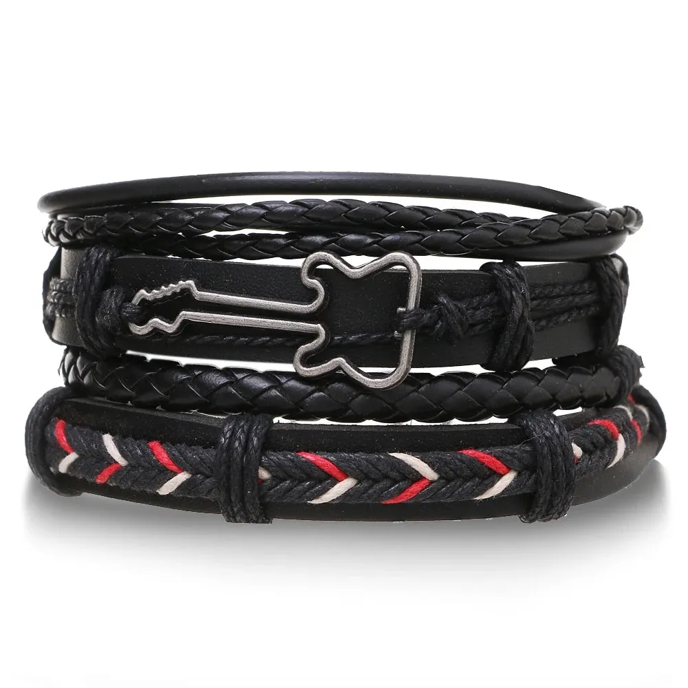 IFMIA Vintage Black Bead Bracelets For Men Fashion Hollow Triangle Leather Bracelet & Bangles Multilayer Wide Wrap Jewelry 2020