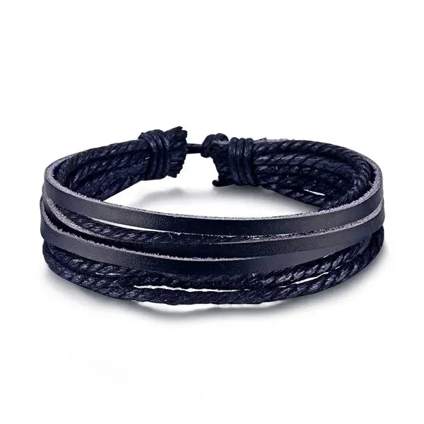 IFMIA Vintage Black Bead Bracelets For Men Fashion Hollow Triangle Leather Bracelet & Bangles Multilayer Wide Wrap Jewelry 2020