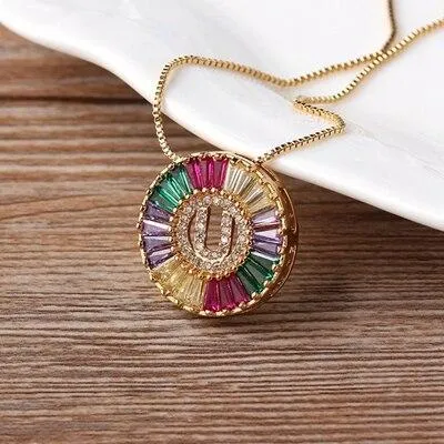 Initial Letter Colourful Women's Pendant Necklaces