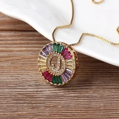 Initial Letter Colourful Women's Pendant Necklaces