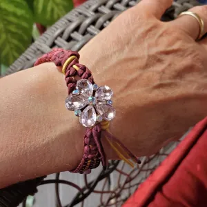 Intricate Silk and Leather Bead Woven Crystal Glam Gemstone Bracelets