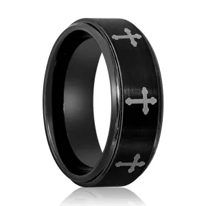 IRONLANCE | Tungsten Ring 8 Laser Engraved Crosses