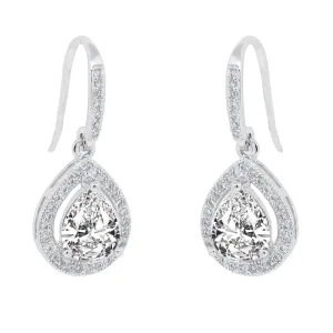 Isabel 18k White Gold Plated Halo Teardrop Earrings with CZ Crystals