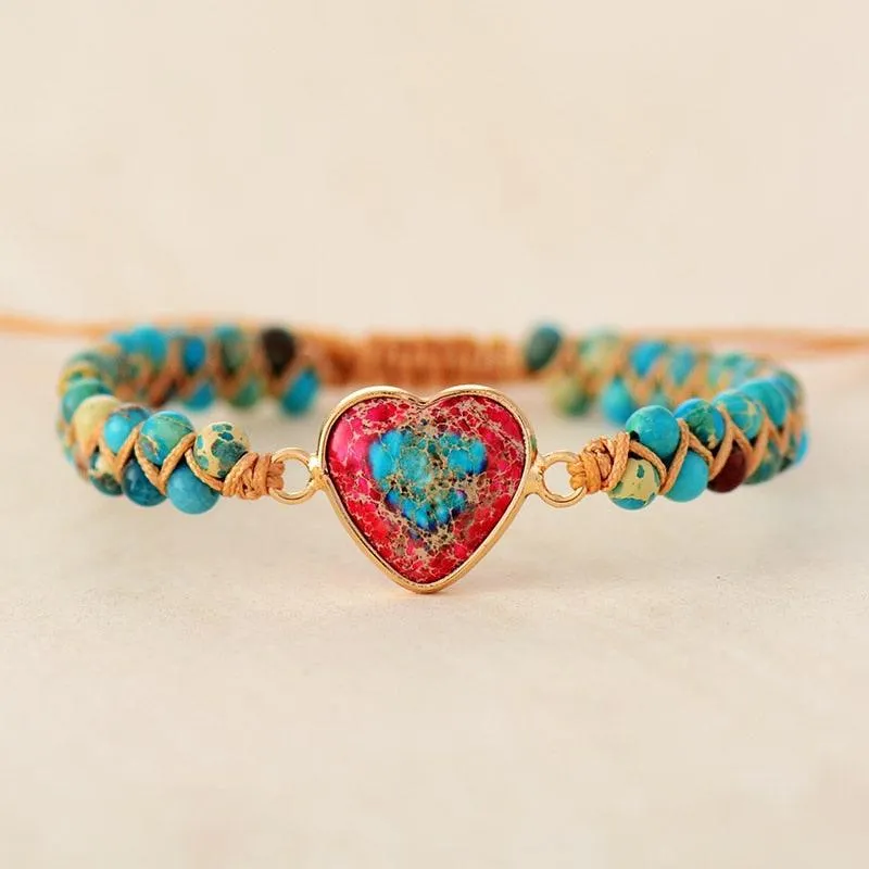 Jasper Heart Charm Braided Bracelet - azure